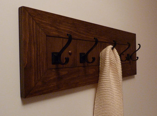 Entryway, Hallway or Mudroom Coat Rack with Black Hooks | Wall Coat Rack | Rustic Coat Rack