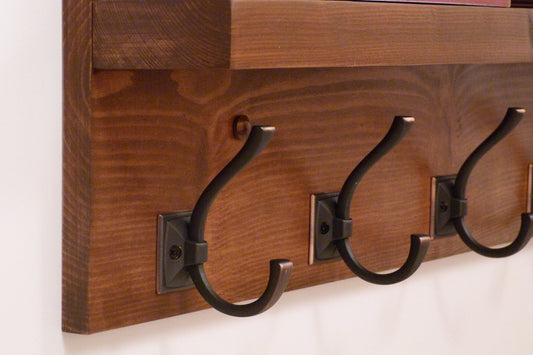Entryway, Hallway or Mudroom Coat Rack with Antique Oil-Rubbed Bronze Hooks | Wall Coat Rack | Coat Rack with Shelf | Rustic Coat Rack