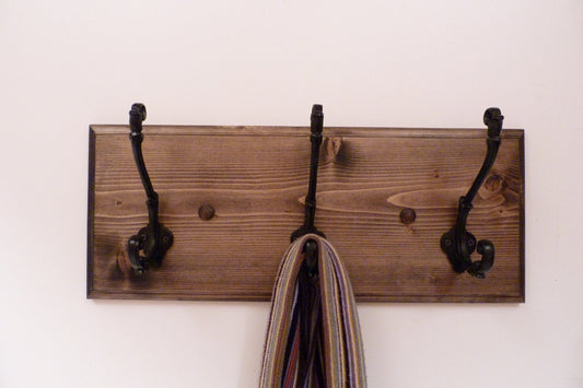Entryway, Bathroom or Bedroom Rack 18 Inches/3 Rustic black hooks | Wall Coat Rack | Bathroom Towel Rack | Rustic Coat Rack