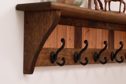 Entryway Coat Rack Wood Wall Shelf 35 Inches-Antique black hooks | Coat Rack with Shelf | Rustic Coat Rack