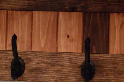 Entryway Coat Rack Wood Wall Shelf 35 Inches-Antique black hooks | Coat Rack with Shelf | Rustic Coat Rack
