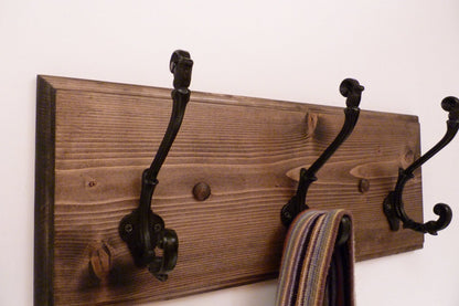 Entryway, Bathroom or Bedroom Rack 18 Inches/3 Rustic black hooks | Wall Coat Rack | Bathroom Towel Rack | Rustic Coat Rack