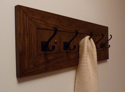 Entryway, Hallway or Mudroom Coat Rack with Black Hooks | Wall Coat Rack | Rustic Coat Rack