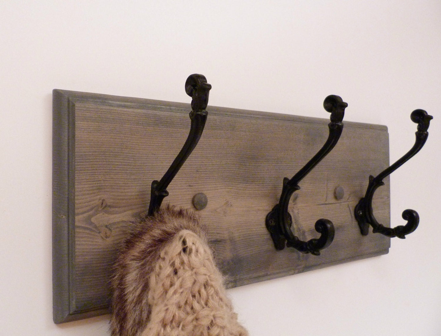 Entryway, Hallway, Mudroom, Bathroom or Bedroom Rack 18 Inches/3 Rustic black hooks | Wall Coat Rack, Bathroom Towel Rack | Rustic Coat Rack