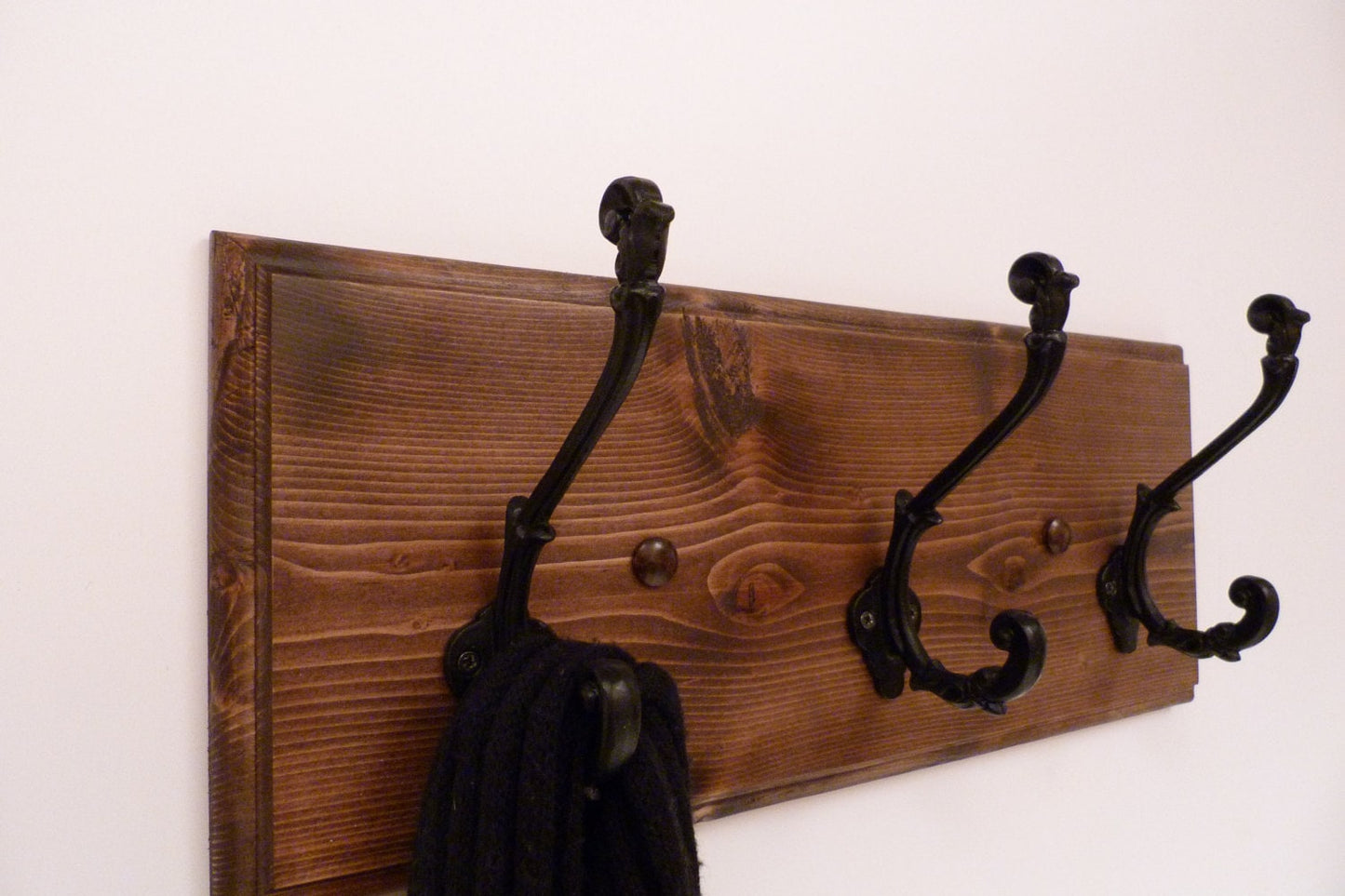 Entryway, Bathroom or Bedroom Rack 18 Inches/3 Rustic black hooks | Wall Coat Rack | Bathroom Towel Rack | Rustic Coat Rack