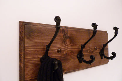 Entryway, Bathroom or Bedroom Rack 18 Inches/3 Rustic black hooks | Wall Coat Rack | Bathroom Towel Rack | Rustic Coat Rack