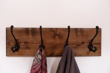 Entryway, Hallway or Mudroom Coat Rack 24 Inches/4 Rustic black hooks | Wall Coat Rack | Bathroom Towel Rack | Rustic Coat Rack