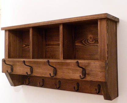 Entryway Coat Rack with Cubbies | Coat Rack with Storage | Rustic Coat Rack | Entryway Organizer