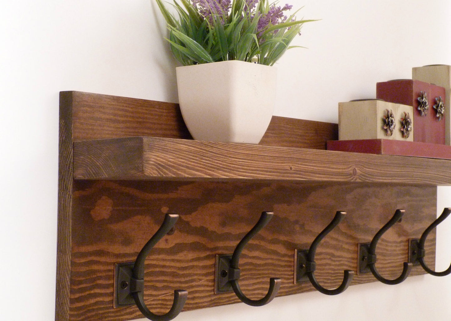 Entryway, Hallway or Mudroom Coat Rack with Antique oil-Rubbed Bronze Hooks | Wall Coat Rack | Coat Rack with Shelf | Rustic Coat Rack