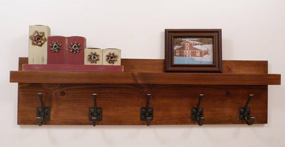 Entryway, Hallway or Mudroom Coat Rack with Antique Oil-Rubbed Bronze Hooks | Wall Coat Rack | Coat Rack with Shelf | Rustic Coat Rack