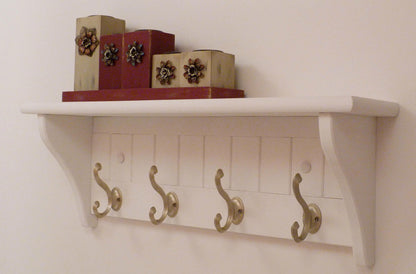 Modern Entryway Coat Rack | Bedroom Wall Shelf | Bathroom shelf | Towel Shelf-4 Matte Nickel Hooks | Coat Rack with Shelf