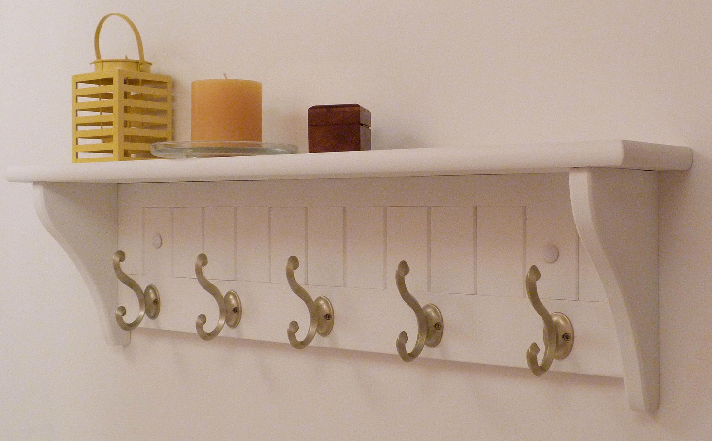 Modern Entryway Coat Rack | Bedroom Wall Shelf | Bathroom shelf | Towel Shelf-5 Matte Nickel Hooks | Coat Rack with Shelf