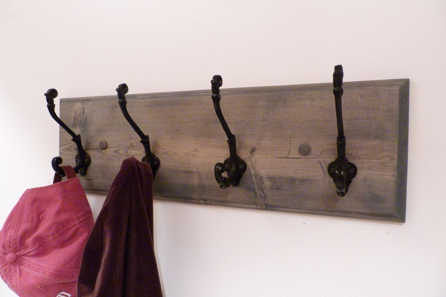 Entryway, Hallway or Mudroom Coat Rack 24 Inches/4 Rustic black hooks | Wall Coat Rack | Bathroom Towel Rack | Rustic Coat Rack
