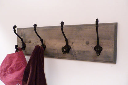 Entryway, Hallway or Mudroom Coat Rack 24 Inches/4 Rustic black hooks | Wall Coat Rack | Bathroom Towel Rack | Rustic Coat Rack