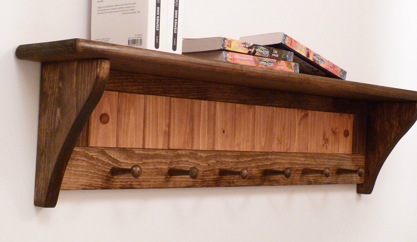 Entryway Coat Rack Wood Wall Shelf 35 Inches with pegs | Coat Rack with Shelf | Rustic Coat Rack