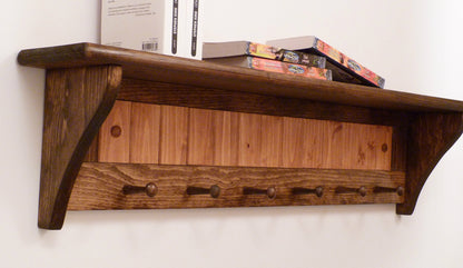 Entryway Coat Rack Wood Wall Shelf 35 Inches with pegs | Coat Rack with Shelf | Rustic Coat Rack