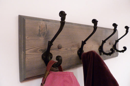 Entryway, Hallway or Mudroom Coat Rack 24 Inches/4 Rustic black hooks | Wall Coat Rack | Bathroom Towel Rack | Rustic Coat Rack