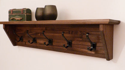 Modern and Rustic Entryway Coat Rack 34 Inches/5 hooks | Wall Coat Rack | Bathroom Towel Rack | Coat Rack with Shelf | Rustic Coat Rack