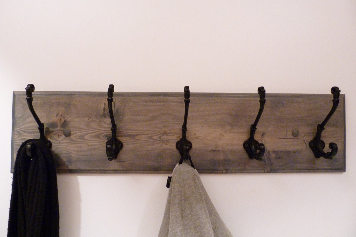 Entryway, Hallway or Mudroom Coat Rack 30 Inches/ 5 Rustic black hooks | Wall Coat Rack | Bathroom Towel Rack | Rustic Coat Rack