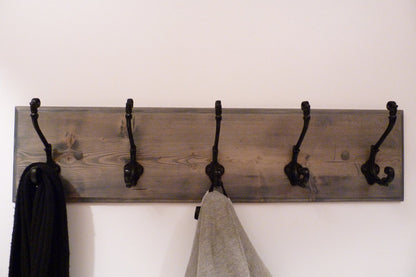 Entryway, Hallway or Mudroom Coat Rack 30 Inches/ 5 Rustic black hooks | Wall Coat Rack | Bathroom Towel Rack | Rustic Coat Rack
