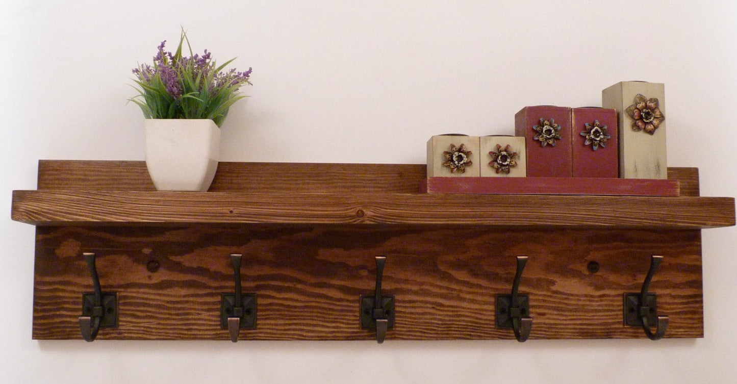 Entryway, Hallway or Mudroom Coat Rack with Antique oil-Rubbed Bronze Hooks | Wall Coat Rack | Coat Rack with Shelf | Rustic Coat Rack