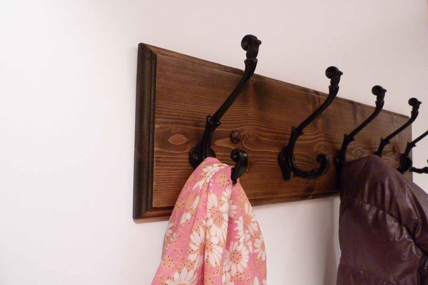 Entryway, Hallway or Mudroom Coat Rack 30 Inches/5 Rustic black hooks | Wall Coat Rack | Bathroom Towel Rack | Rustic Coat Rack