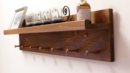 Coat Rack with Ledge and Pegs | Wall Coat Rack | Coat Rack with Shelf | Farmhouse Coat Rack | Shelf with Ledge