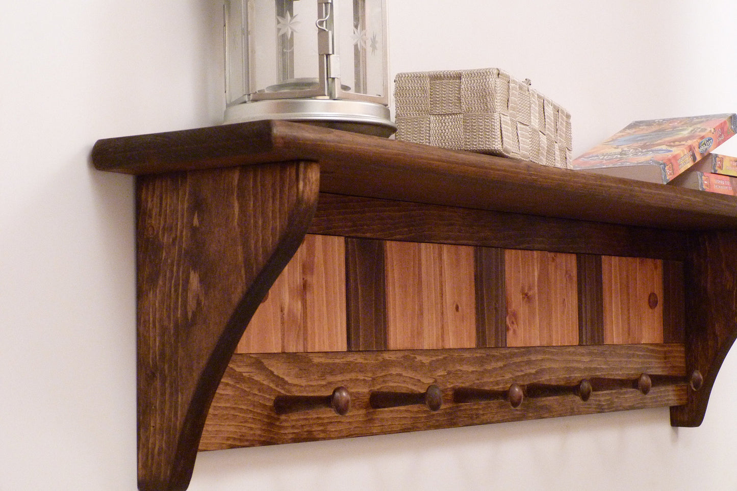 Entryway Coat Rack Wood Wall Shelf 35 Inches with pegs | Coat Rack with Shelf | Rustic Coat Rack
