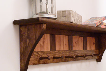Entryway Coat Rack Wood Wall Shelf 35 Inches with pegs | Coat Rack with Shelf | Rustic Coat Rack