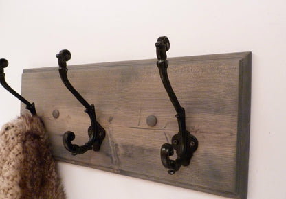 Entryway, Hallway, Mudroom, Bathroom or Bedroom Rack 18 Inches/3 Rustic black hooks | Wall Coat Rack, Bathroom Towel Rack | Rustic Coat Rack