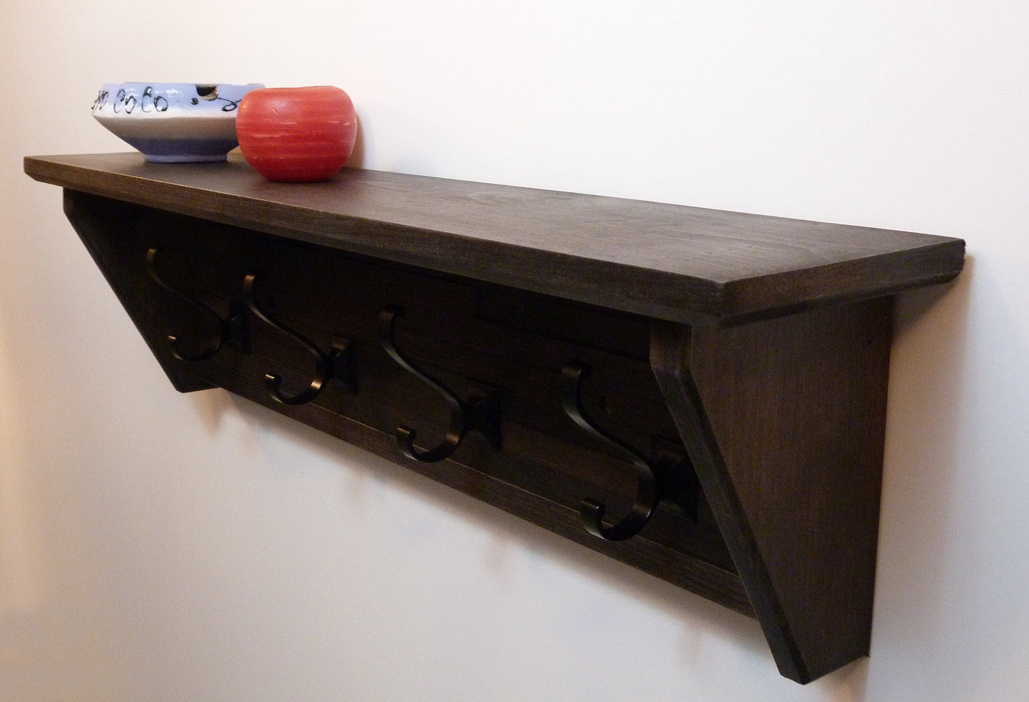Modern and Rustic Entryway Coat Rack 28 Inches /4 hooks | Wall Coat Rack | Bathroom Towel Rack | Coat Rack with Shelf | Rustic Coat Rack