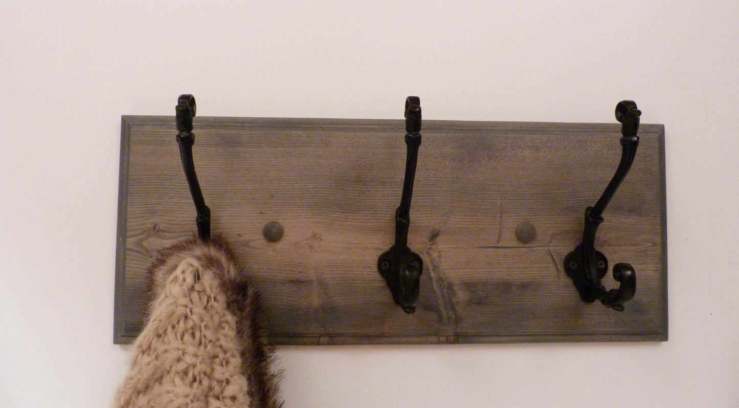 Entryway, Hallway, Mudroom, Bathroom or Bedroom Rack 18 Inches/3 Rustic black hooks | Wall Coat Rack, Bathroom Towel Rack | Rustic Coat Rack