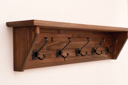 Modern and Rustic Entryway Coat Rack 34 Inches/5 hooks | Wall Coat Rack | Bathroom Towel Rack | Coat Rack with Shelf | Rustic Coat Rack