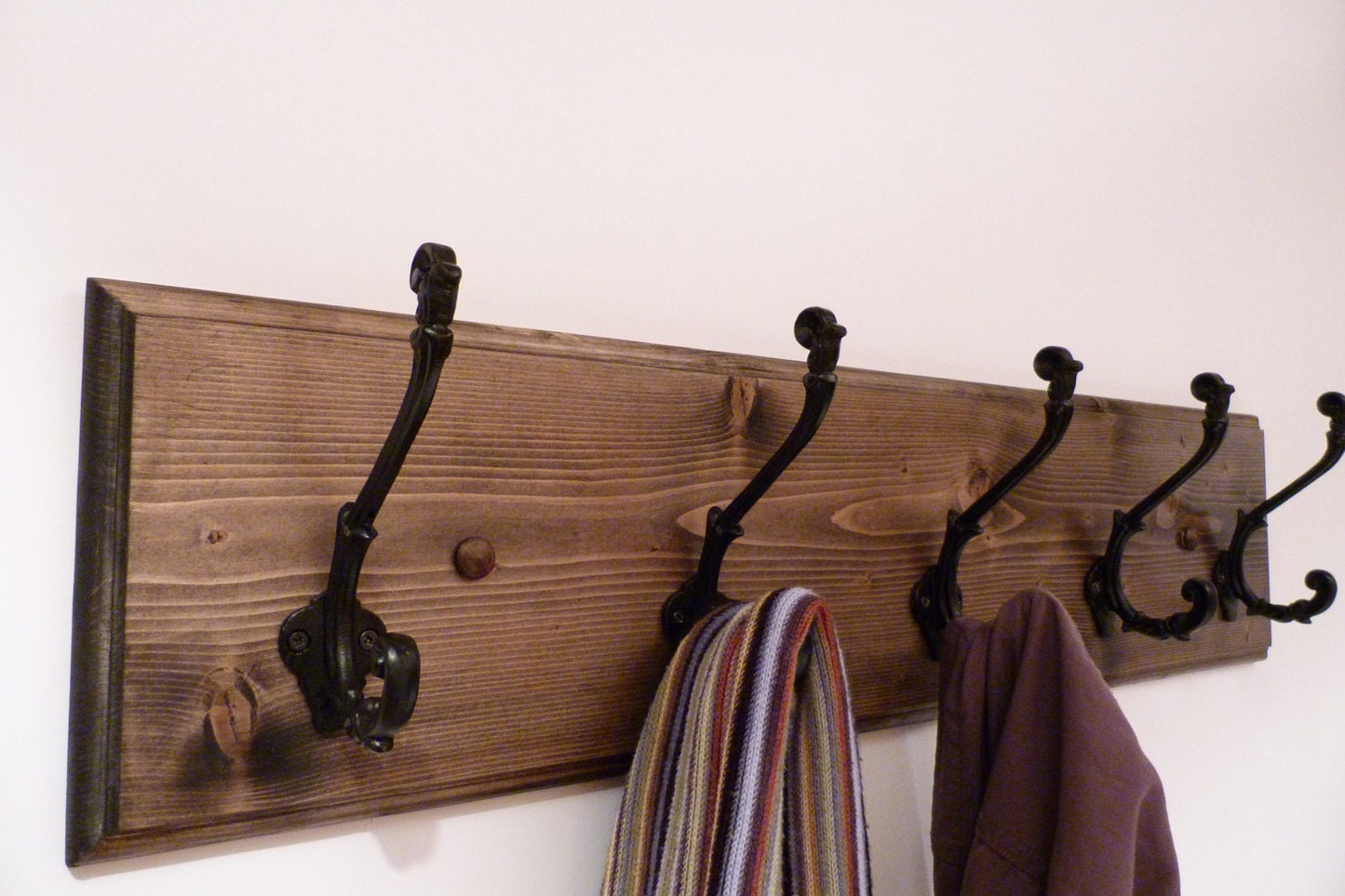 Entryway, Hallway or Mudroom Coat Rack 30 Inches/5 Rustic black hooks | Wall Coat Rack | Bathroom Towel Rack | Rustic Coat Rack