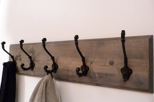 Entryway, Hallway or Mudroom Coat Rack 30 Inches/ 5 Rustic black hooks | Wall Coat Rack | Bathroom Towel Rack | Rustic Coat Rack
