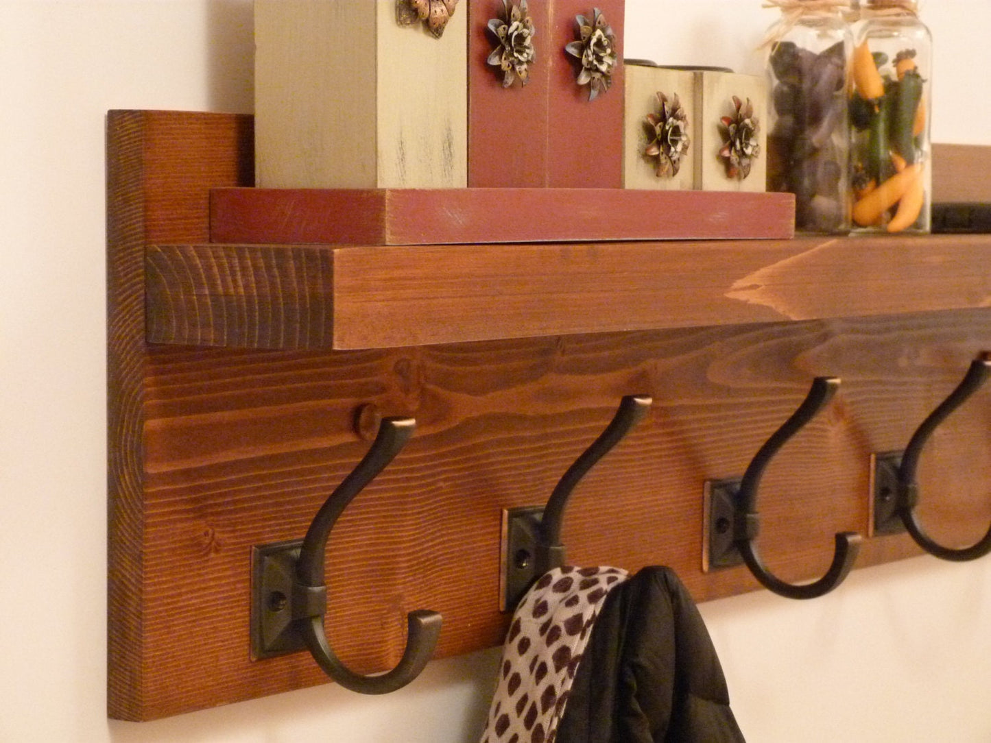 Entryway, Hallway or Mudroom Coat Rack with Antique Oil-Rubbed Bronze Hooks | Wall Coat Rack | Coat Rack with Shelf | Rustic Coat Rack