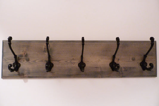 Entryway, Hallway or Mudroom Coat Rack 30 Inches/ 5 Rustic black hooks | Wall Coat Rack | Bathroom Towel Rack | Rustic Coat Rack