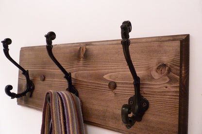Entryway, Bathroom or Bedroom Rack 18 Inches/3 Rustic black hooks | Wall Coat Rack | Bathroom Towel Rack | Rustic Coat Rack