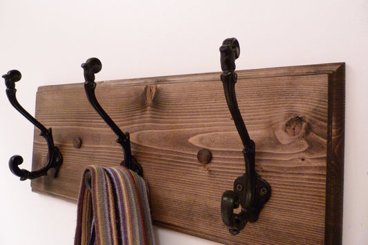 Entryway, Bathroom or Bedroom Rack 18 Inches/3 Rustic black hooks | Wall Coat Rack | Bathroom Towel Rack | Rustic Coat Rack