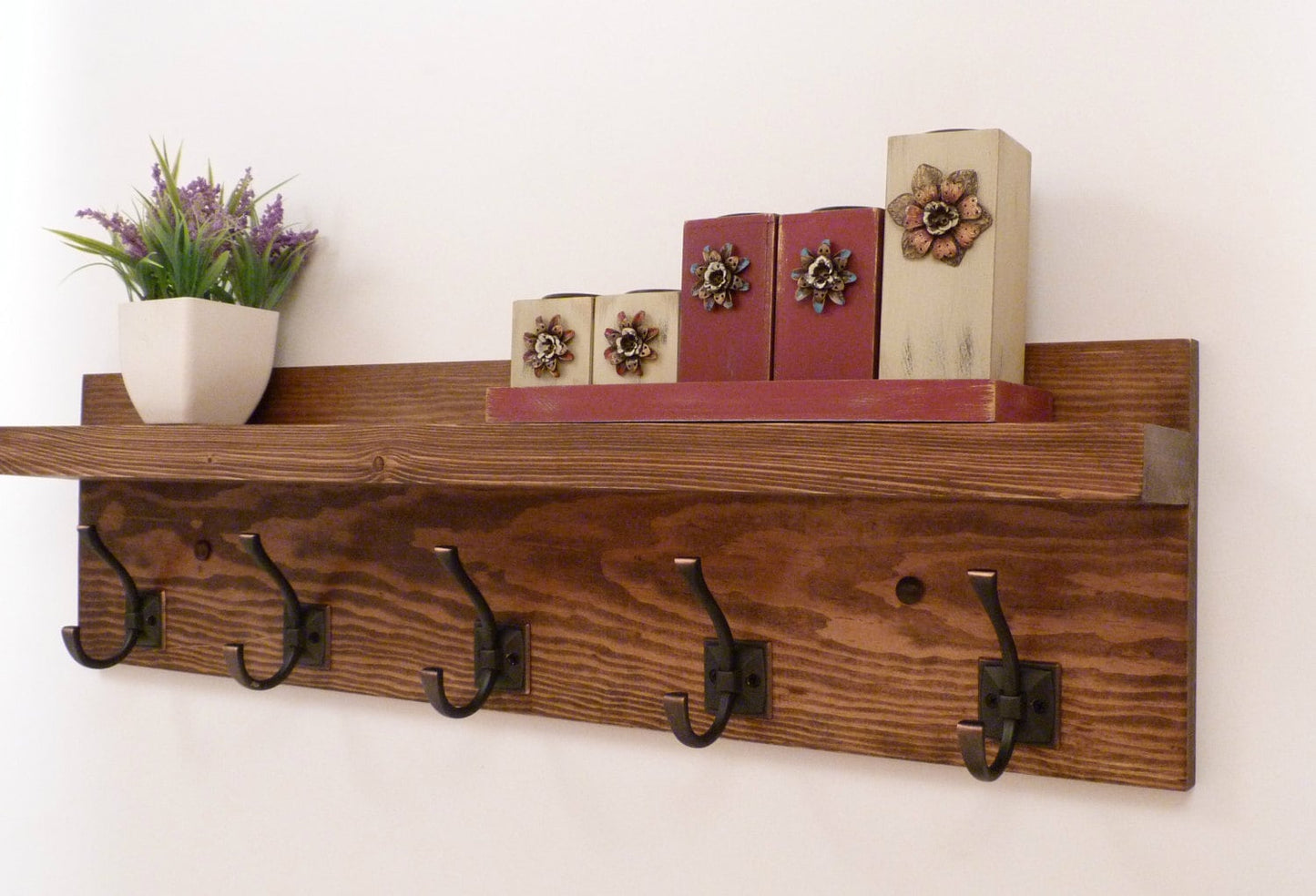 Entryway, Hallway or Mudroom Coat Rack with Antique oil-Rubbed Bronze Hooks | Wall Coat Rack | Coat Rack with Shelf | Rustic Coat Rack