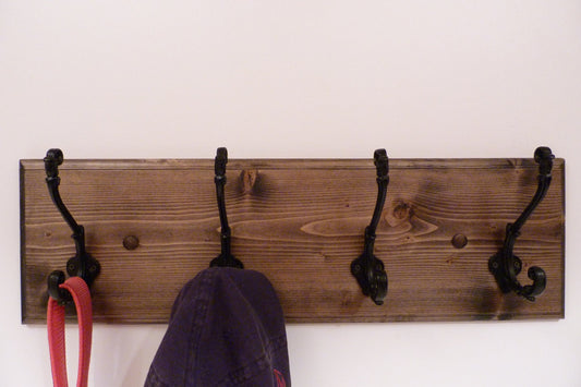 Entryway, Hallway or Mudroom Coat Rack 24 Inches/4 Rustic black hooks | Wall Coat Rack | Bathroom Towel Rack | Rustic Coat Rack