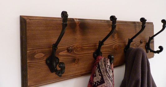Entryway, Hallway or Mudroom Coat Rack 24 Inches/4 Rustic black hooks | Wall Coat Rack | Bathroom Towel Rack | Rustic Coat Rack