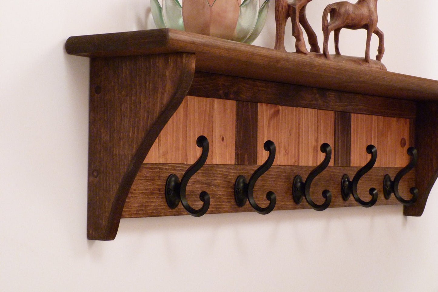Entryway Coat Rack Wood Wall Shelf 35 Inches-Antique black hooks | Coat Rack with Shelf | Rustic Coat Rack