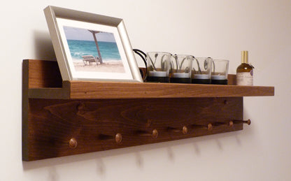 Coat Rack with Ledge and Pegs | Wall Coat Rack | Coat Rack with Shelf | Farmhouse Coat Rack | Shelf with Ledge