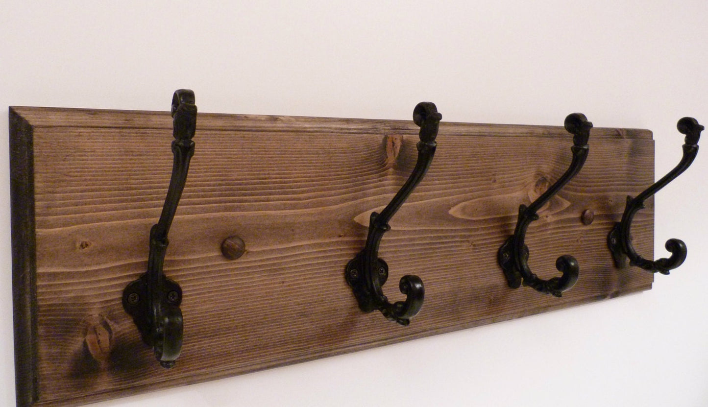 Entryway, Hallway or Mudroom Coat Rack 24 Inches/4 Rustic black hooks | Wall Coat Rack | Bathroom Towel Rack | Rustic Coat Rack