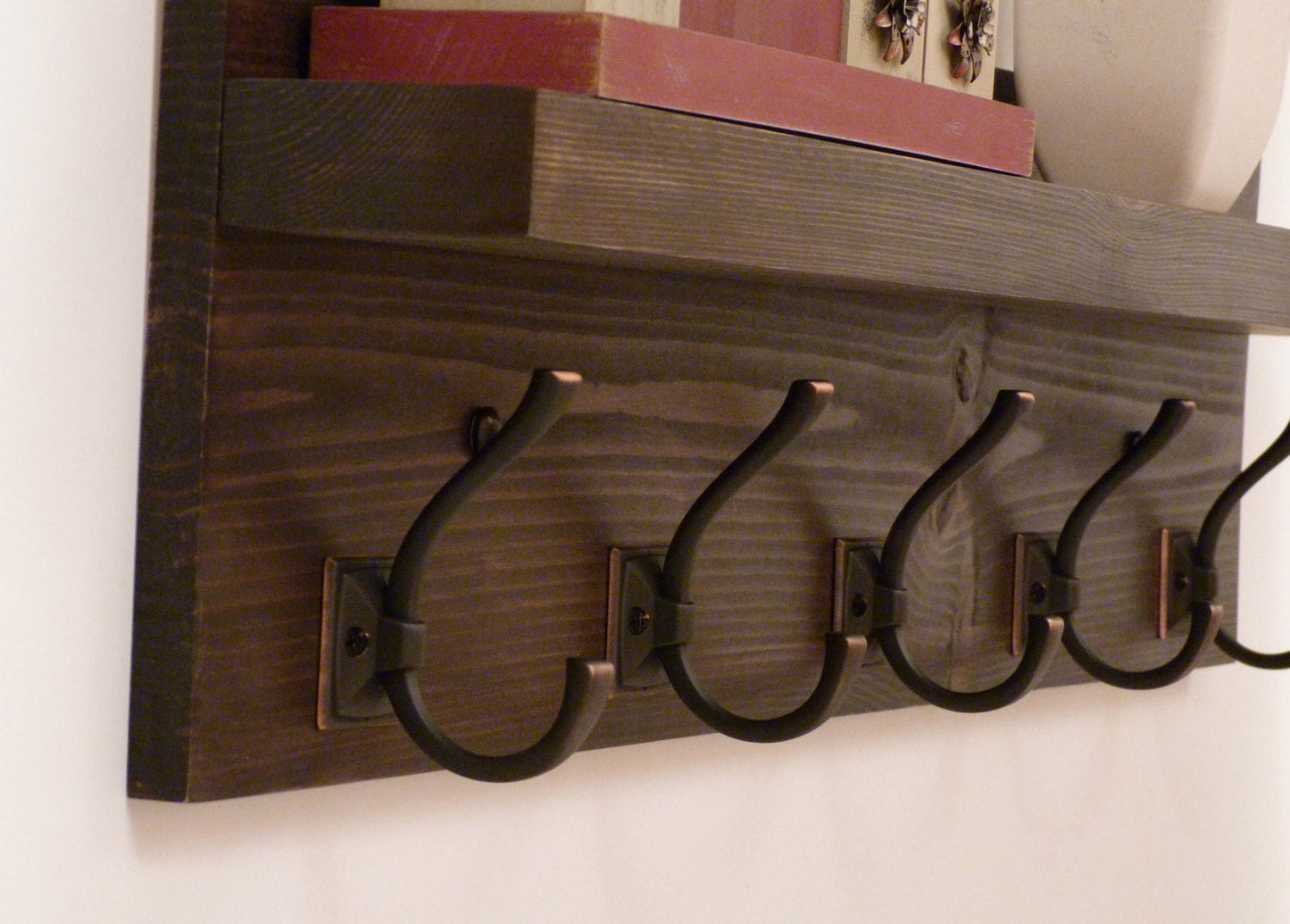 Entryway, Hallway or Mudroom Coat Rack with Antique Oil-Rubbed Bronze Hooks | Wall Coat Rack | Coat Rack with Shelf | Rustic Coat Rack
