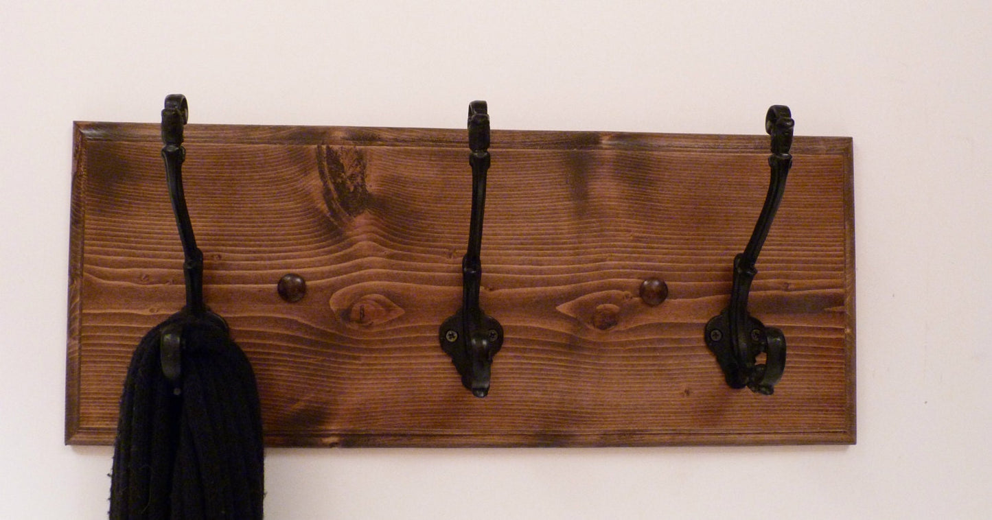 Entryway, Bathroom or Bedroom Rack 18 Inches/3 Rustic black hooks | Wall Coat Rack | Bathroom Towel Rack | Rustic Coat Rack