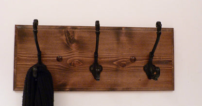 Entryway, Bathroom or Bedroom Rack 18 Inches/3 Rustic black hooks | Wall Coat Rack | Bathroom Towel Rack | Rustic Coat Rack
