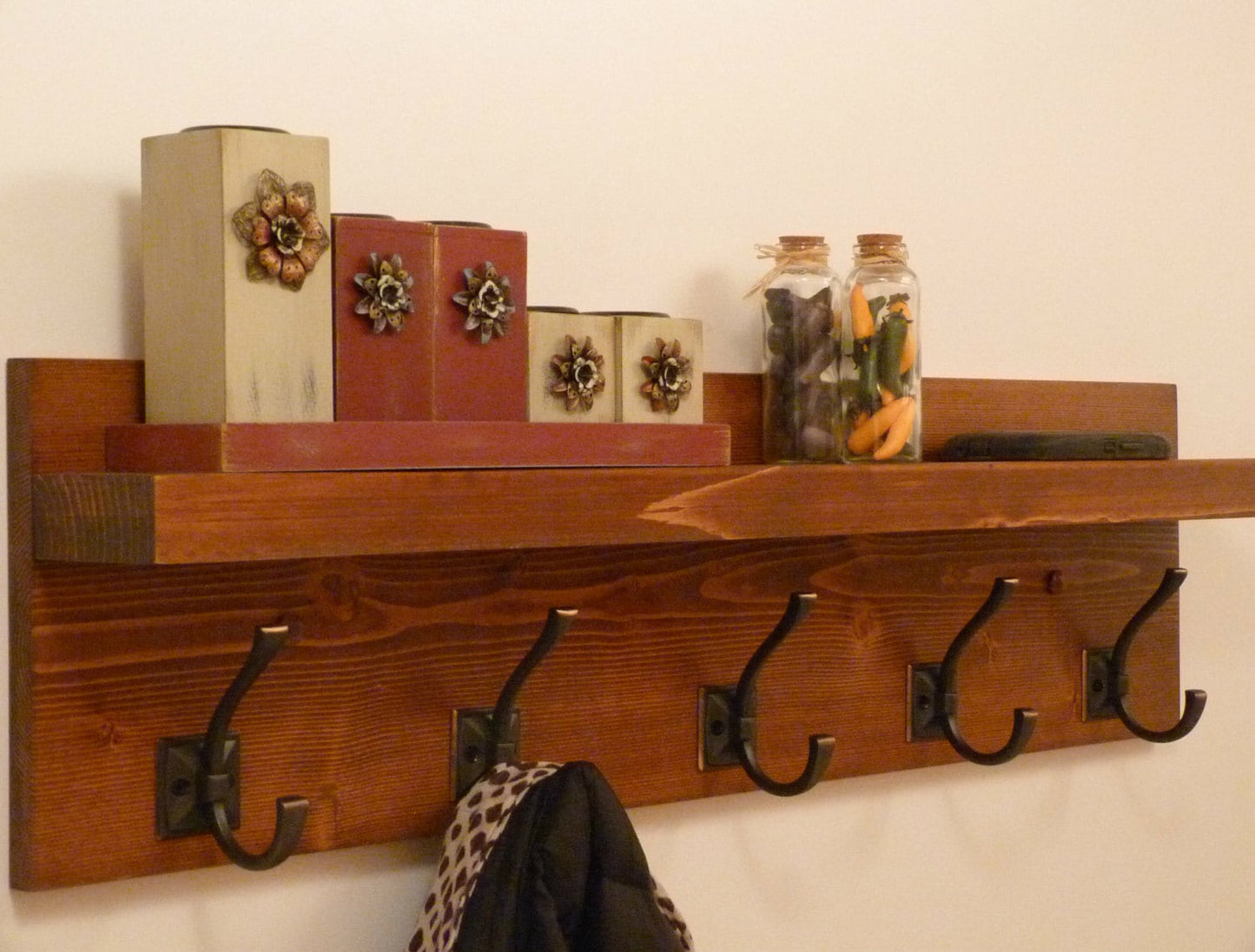 Entryway, Hallway or Mudroom Coat Rack with Antique Oil-Rubbed Bronze Hooks | Wall Coat Rack | Coat Rack with Shelf | Rustic Coat Rack