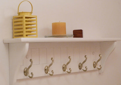 Modern Entryway Coat Rack | Bedroom Wall Shelf | Bathroom shelf | Towel Shelf-5 Matte Nickel Hooks | Coat Rack with Shelf